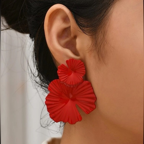 Red Flower Statement Earrings - Picture 1 of 5
